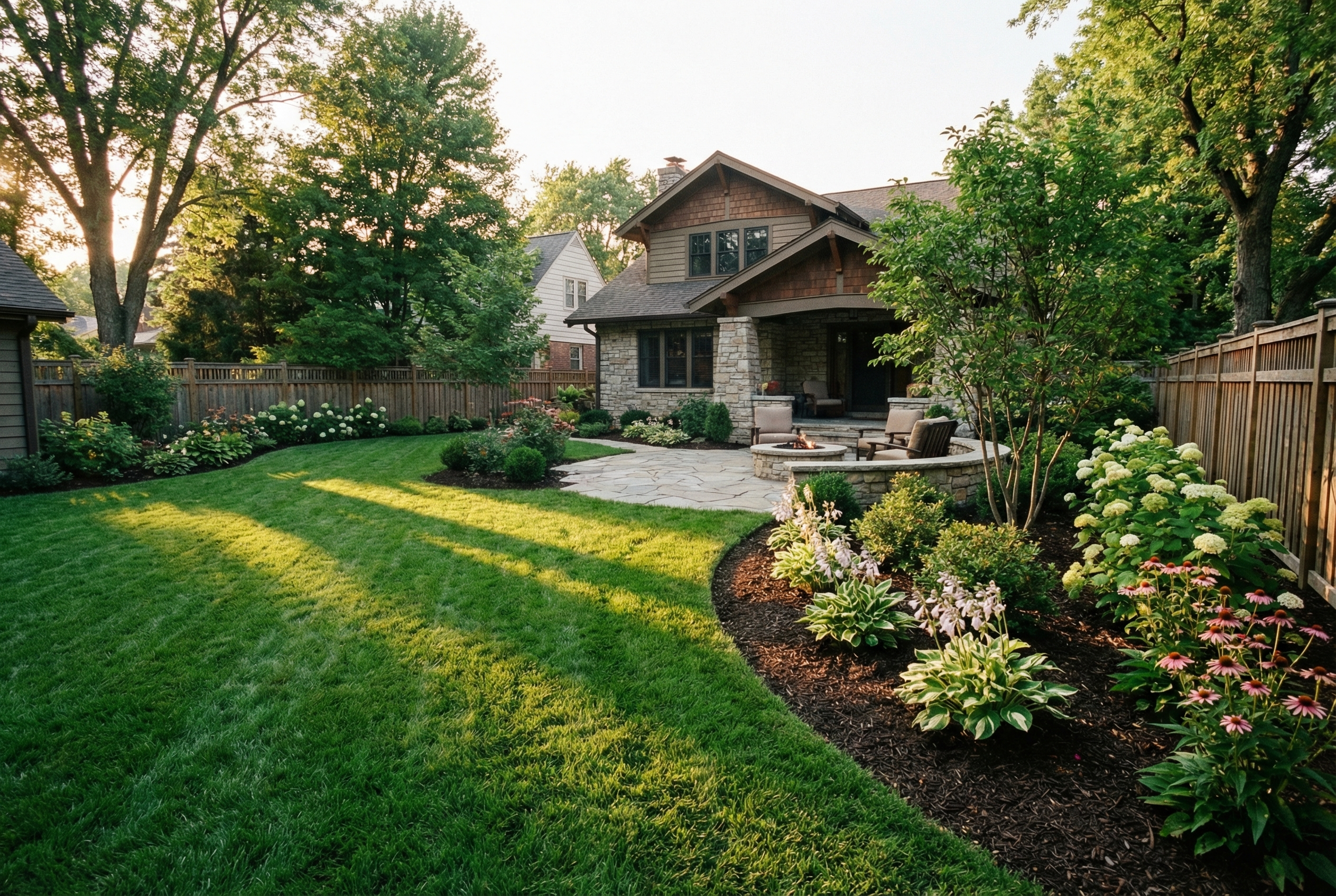 Beautiful landscaped backyard by Muddy Boots Landscaping